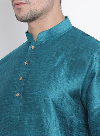 Men's Dark Green Cotton Silk Blend Kurta and Dhoti Pant Set