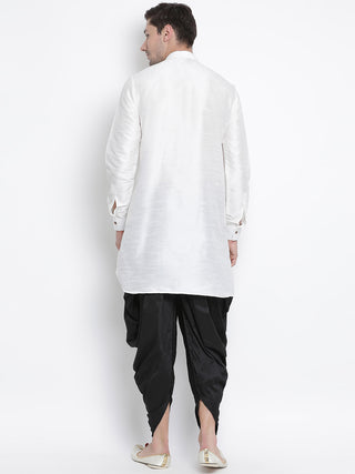 Men's White Cotton Silk Blend Kurta and Dhoti Pant Set