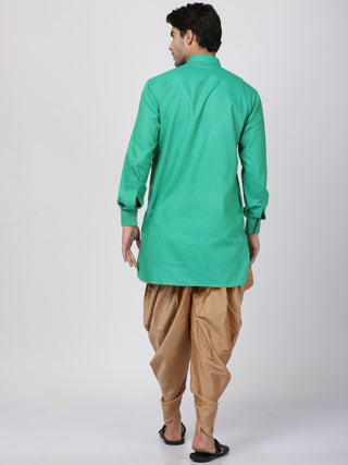 green kurta with dhoti for men back image