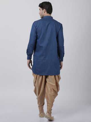 Men's Dark Blue Cotton Kurta and Dhoti Pant Set