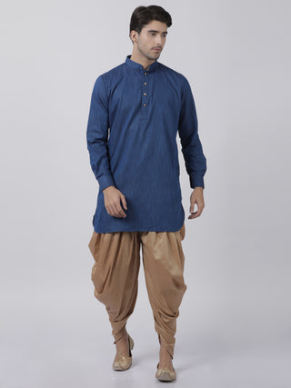 VASTRAMAY Men's Navy Blue Cotton Blend Kurta and Dhoti Pant Set
