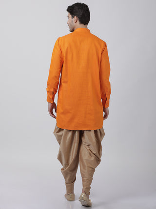 Men's Orange Cotton Kurta and Dhoti Pant Set