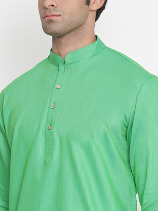 VASTRAMAY Men's Green Cotton Blend Kurta and Dhoti Pant Set