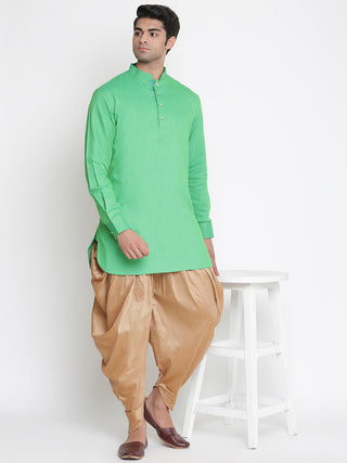 VASTRAMAY Men's Green Cotton Blend Kurta and Dhoti Pant Set