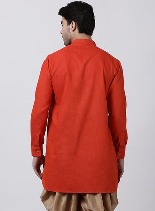 VASTRAMAY Men's Red Cotton Blend Kurta