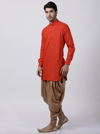 Men's Red Cotton Kurta and Dhoti Pant Set