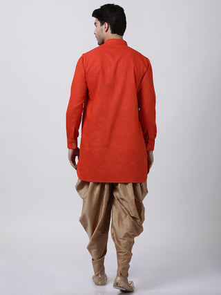 Men's Red Cotton Kurta and Dhoti Pant Set