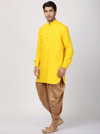Men's Yellow Cotton Kurta and Dhoti Pant Set