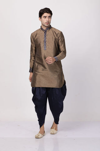 Men's Bronze Cotton Silk Blend Kurta and Dhoti Pant Set