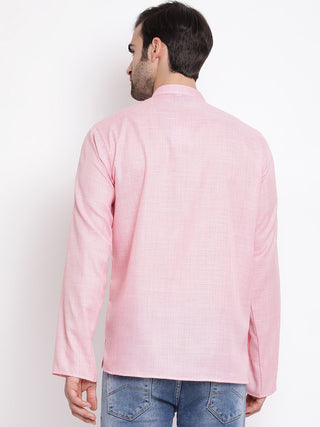 VASTRAMAY Men's Pink Cotton Blend Short Kurta
