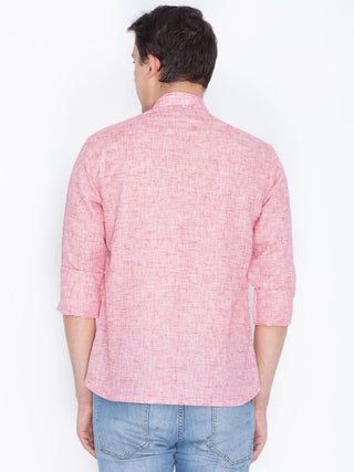 VASTRAMAY Men's Pink Color Linen Short Kurta