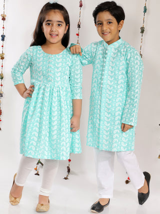 Vastramay Green Pure Cotton Chikankari Siblings Set