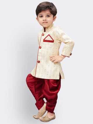 JBN CREATION Boys' Gold Cotton Silk Kurta and Dhoti Pant Set