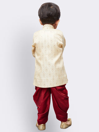 JBN CREATION Boys' Gold Cotton Silk Kurta and Dhoti Pant Set