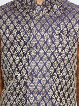 Blue Cotton Silk Blend Nehru Jacket