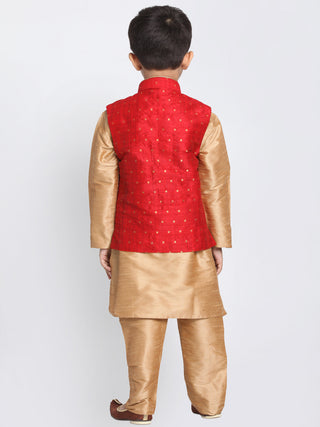 Vastramay Maroon and Rose Gold Silk Blend  Baap Beta Jacket Kurta Pyjama set