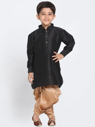Boys' Black Cotton Silk Blend Kurta and Dhoti Pant Set