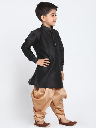 Boys' Black Cotton Silk Blend Kurta and Dhoti Pant Set