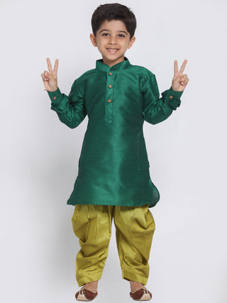 VASTRAMAY Boys' Green Silk Blend Kurta and Patiala Pant Set