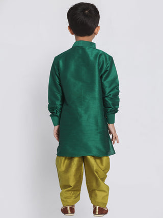 VASTRAMAY Boys' Green Silk Blend Kurta and Patiala Pant Set