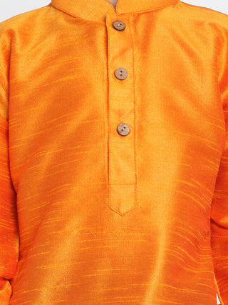 Vastramay Boys' Orange and Maroon Silk Blend Kurta and Patiala Pant Set