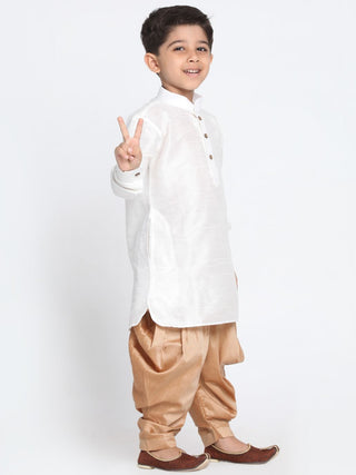 Boys' White Cotton Silk Blend Kurta and Dhoti Pant Set