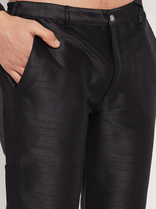 VM BY VASTRAMAY Men's Black Silk Blend Jacket With Kurta Pant Set