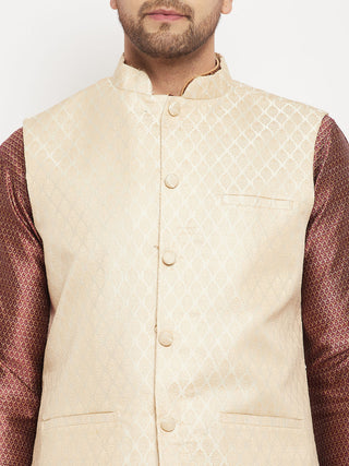 VM BY VASTRAMAY Men's Cream Silk Blend Jacket with Kurta Pant Set