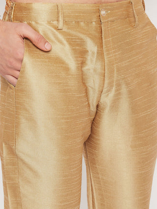 VM BY VASTRAMAY Men's Gold Zari Weaved Jacket With Kurta Pant Set