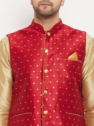 VASTRAMAY Men's Maroon Zari Weaved Jacket