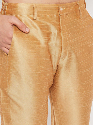 VM BY VASTRAMAY Men's Rose Gold Jacquard Jacket With Kurta And Pant Set