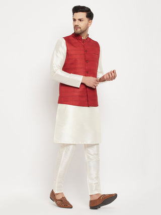 VM BY VASTRAMAY Men's Maroon Silk Blend Nehru Jacket