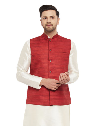 VM BY VASTRAMAY Men's Maroon Silk Blend Nehru Jacket