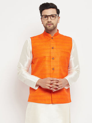 VM BY VASTRAMAY Men's Orange Silk Blend Nehru Jacket