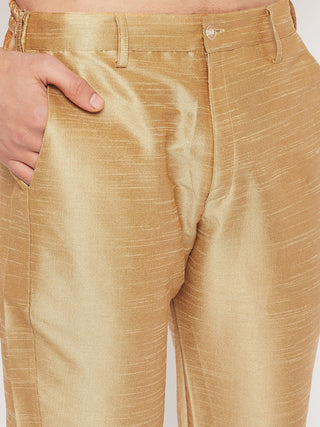 VM BY VASTRAMAY Men's Black Ethnic Jacket With Rose Gold Silk Blend Kurta and Pant Style Pyjama Set