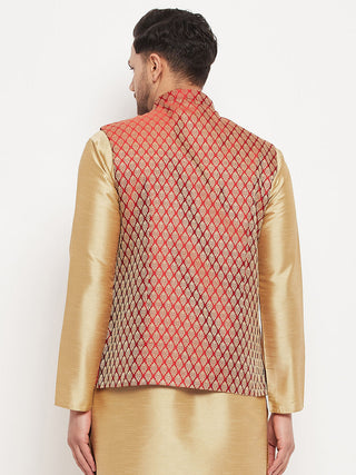 VM BY VASTRAMAY Men's Maroon Cotton Silk Blend Ethnic Jacket