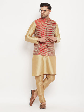 VM BY VASTRAMAY Men's Maroon Cotton Silk Blend Ethnic Jacket