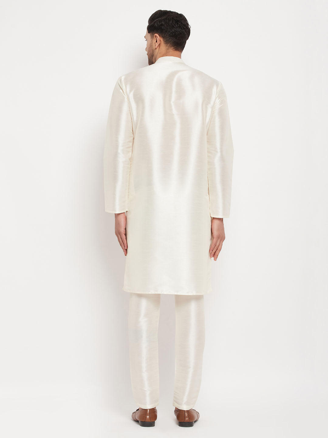 Men's Cream Cotton Silk Blend Kurta And Pant Style Pyjama Set