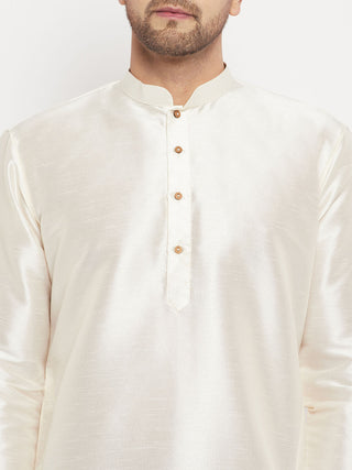 VM BY VASTRAMAY Men's Cream Cotton Silk Blend Kurta and Maroon Pant Style Pyjama Set
