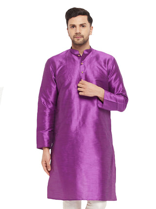 VM BY VASTRAMAY Men's Purple Cotton Silk Blend Kurta