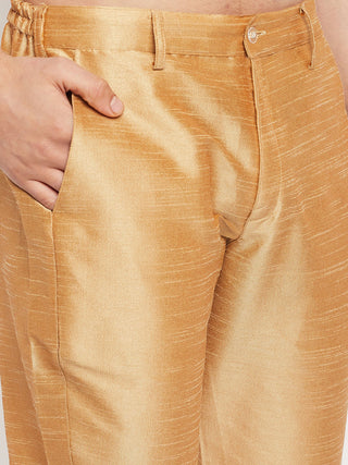 VM BY VASTRAMAY Men's Black Silk Blend Kurta and Rose Gold Pant Style Pyjama Set