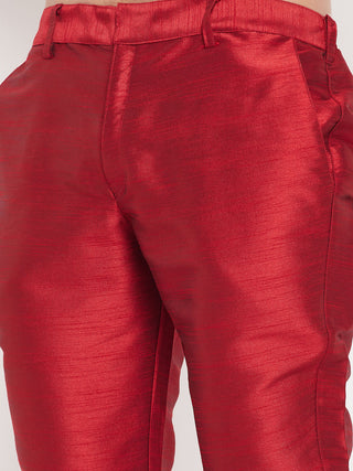 VM BY VASTRAMAY Men's Maroon Silk Blend Kurta and Maroon Pant Style Pyjama Set