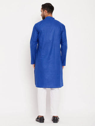VM By VASTRAMAY Men's Blue Kurta And White Pant Style Pyjama Set