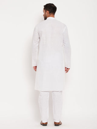 VM BY VASTRAMAY Men's Cream Cotton Kurta And White Pyjama Set