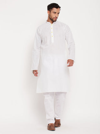 VM BY VASTRAMAY Men's Cream Cotton Kurta And White Pyjama Set