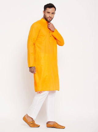 VM By VASTRAMAY Men's Orange Kurta And White Pant Style Pyjama Set