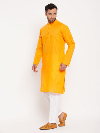 VM By VASTRAMAY Men's Orange Kurta And White Pant Style Pyjama Set