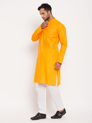 VM BY VASTRAMAY Men's Orange Cotton Kurta And White Pyjama Set