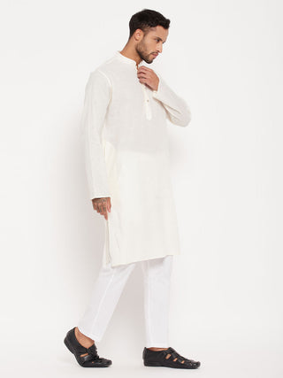 VM By VASTRAMAY Men's Cream Kurta And White Pant Style Pyjama Set