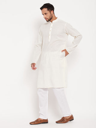 VM BY VASTRAMAY Men's Cream Kurta With White Pyjama Set
